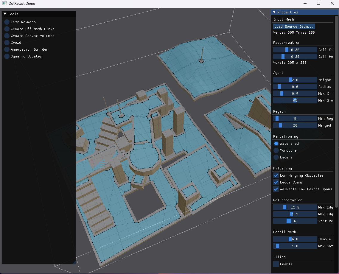 DotRecast of a navmesh baked with the sample program